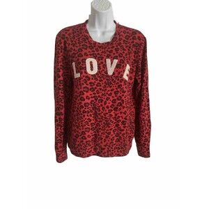 SUNDRY x Anthropologie Womens Leopard Print LOVE Sweatshirt Red Size 1 Small